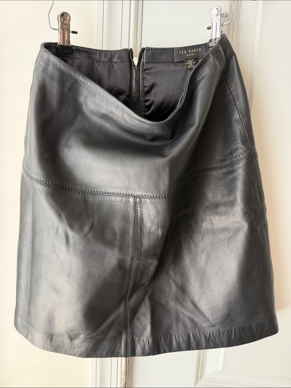Ted Baker Black Leather A-Line Mini Skirt